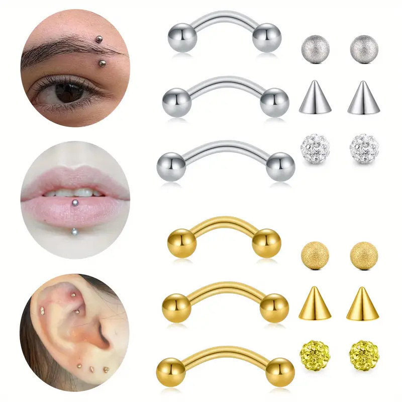Body Jewelry Replacement Ball - 3pcs 16G acero inoxidable curvado barbell